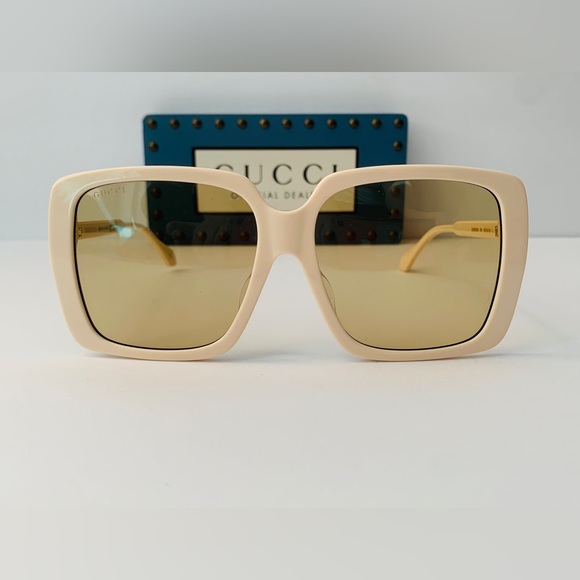 GUCCI GG0567SAN 006 square sunglass ivory white frame brown/light mirror lenses - Picture 4 of 16